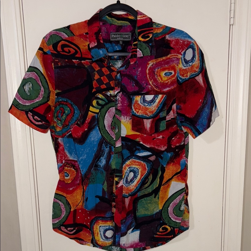 Paisley & Gray Artistic Red and Blue Button Down Shirt